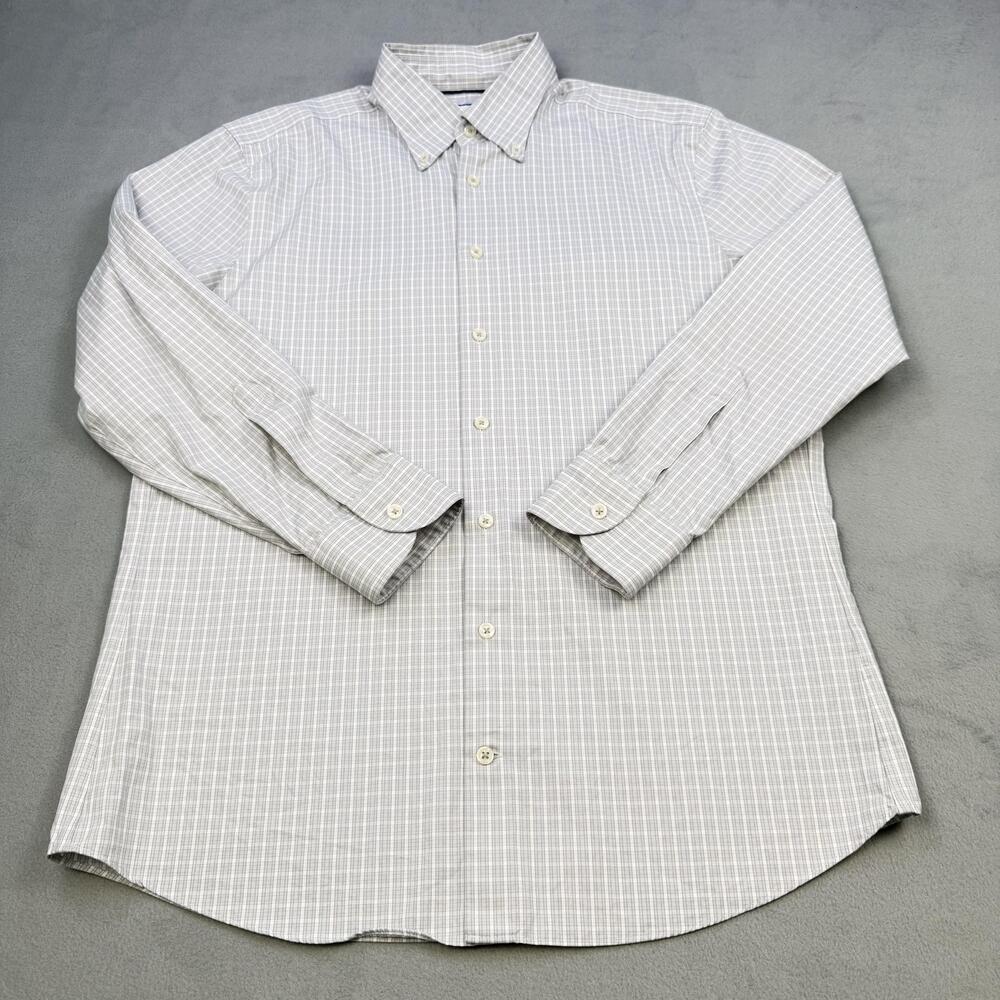 Charles Tyrwhitt Shirt Mens 16 Slim Fit Gray Check Non Iron Long Sleeve Dress